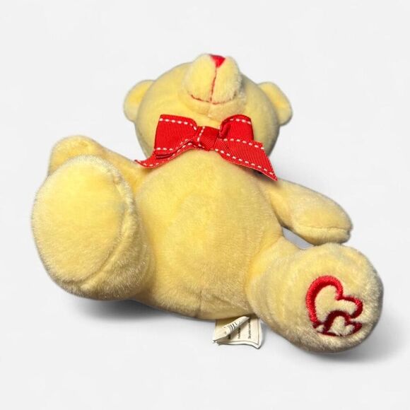 Small Cream Teddy Bear with Red Bow and Heart Embroidered Foot - Picture 3 of 6
